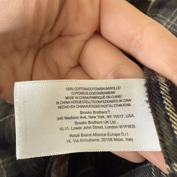 Brooks Brothers Flannel Shirt Men's Medium Plaid Brown XSlim All Cotton Pocket - Picture 5 of 9